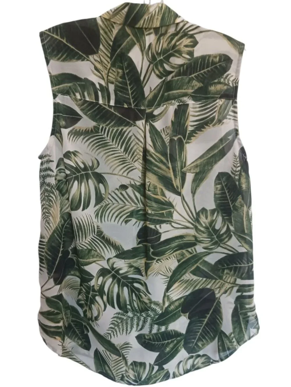 H & M Tropical Leaf Print Sleeveless Button-Up Womens Blouse Green Size 4 - Picture 3 of 9